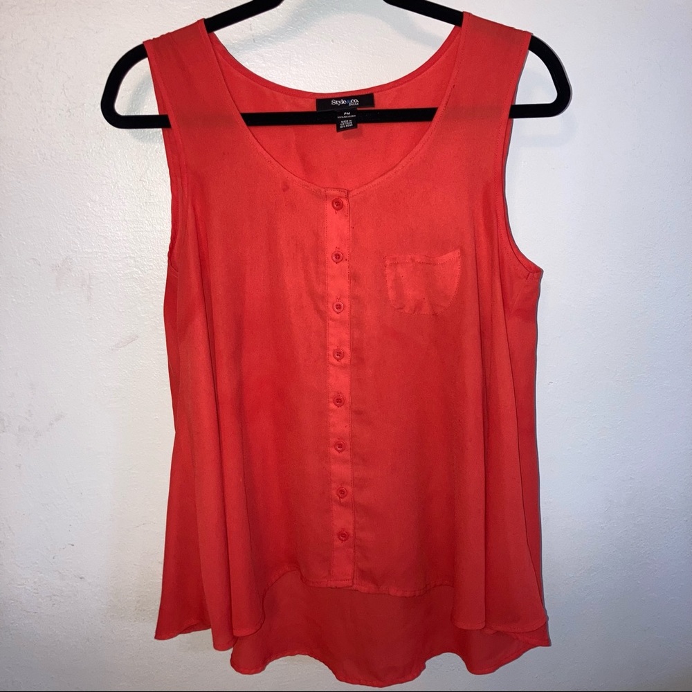 Orange flowing hi-low tank with pocket on the front